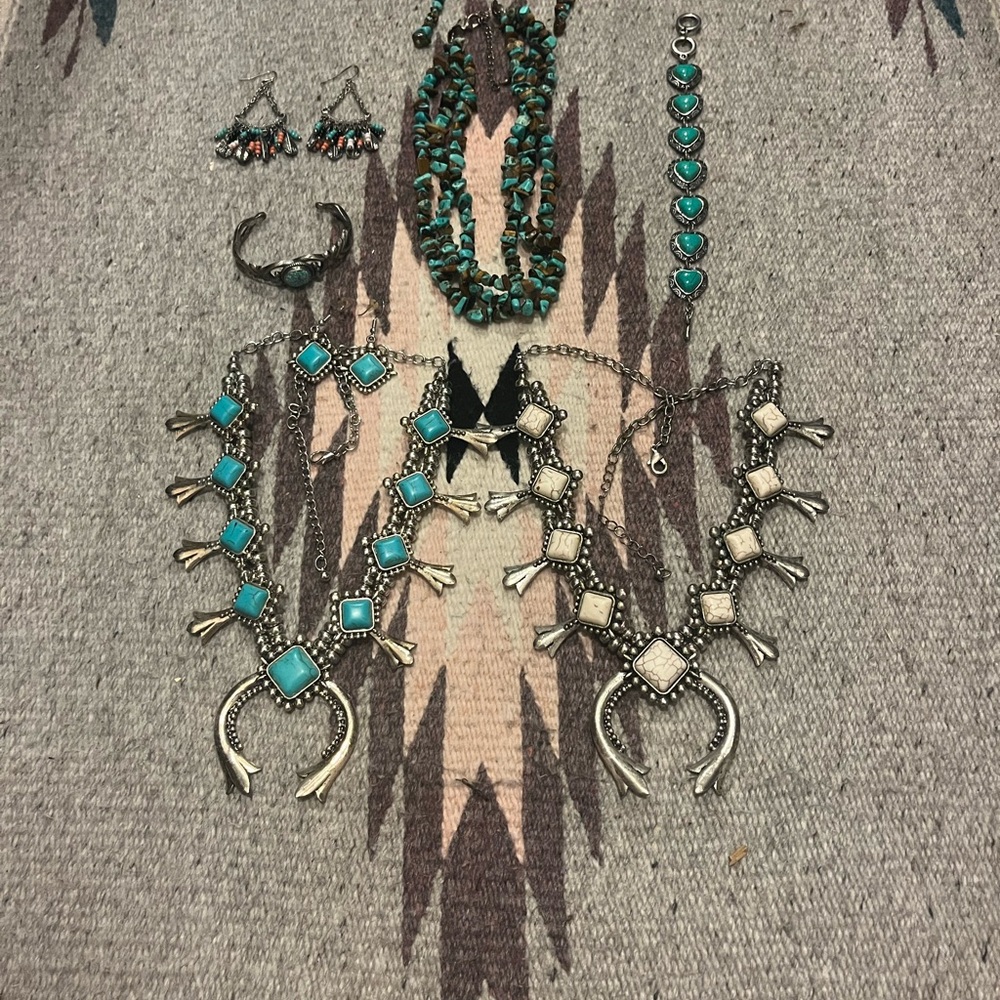 Faux Squash Blossoms and Turquoise Southwest Jewelry Lot
